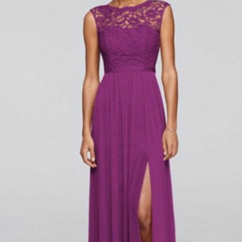 David's Bridal Long Bridesmaid Dress with Lace Bodice - SIZE 12 - NWT
